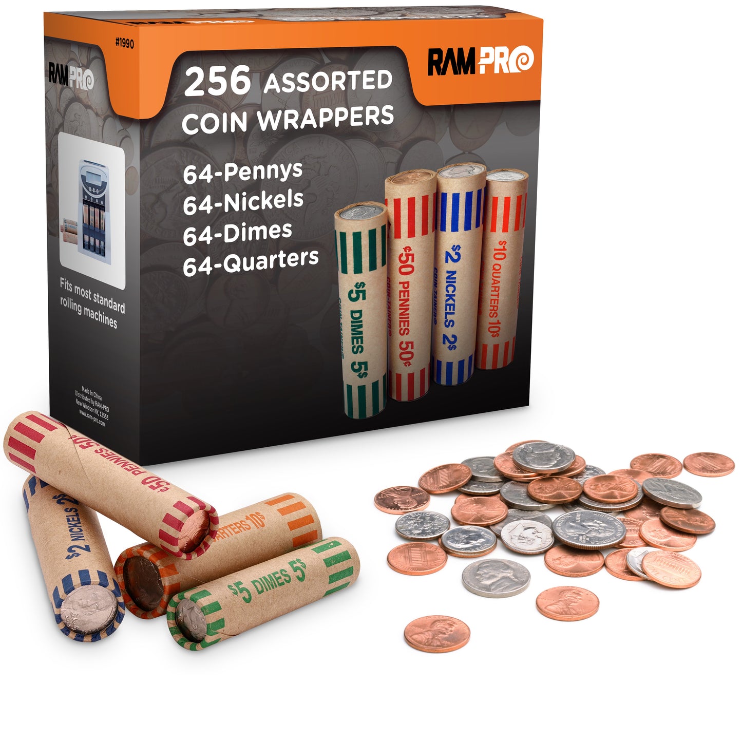 Coin Wrappers Assorted Preformed Coin Rolls Wrappers for Quarters, Pennies, Nickels & Dimes, Coin Wrappers for All Coins for Bank & Office