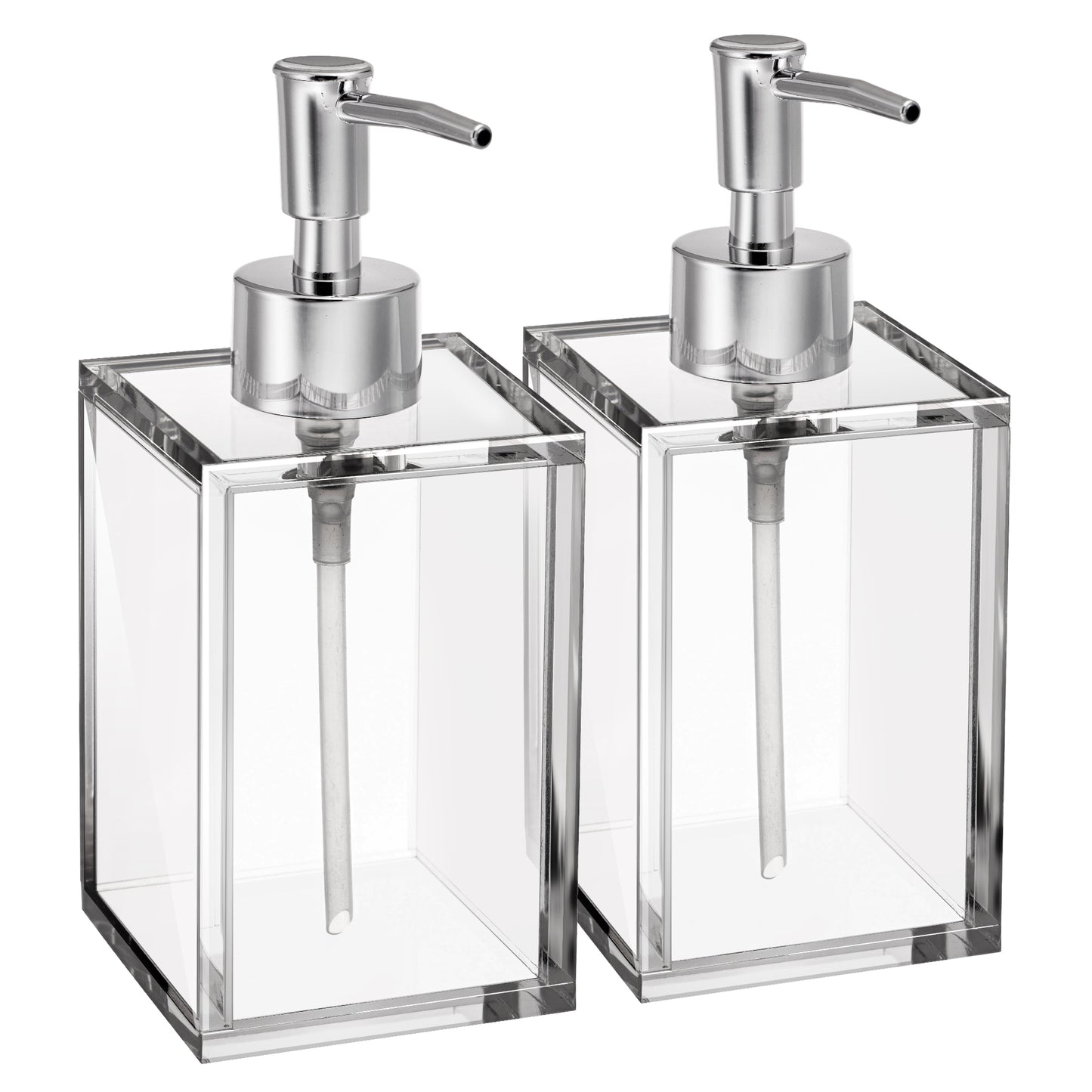 Clear Acrylic Refillable Soap Dispenser with Rust Proof Stainless Steel Pump, Modern Square Liquid Hand Soap Dispenser 12 oz, - Elavain
