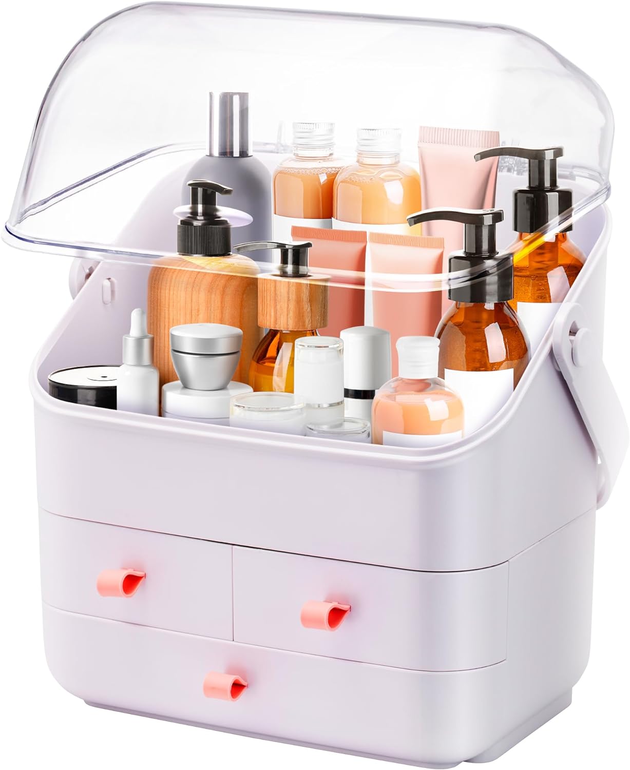Cosmetics Organizer Countertop Makeup Holder, Plastic Caddy Skincare Organizers and Storage, Bathroom Shelf Organizer w/Portable Handle - Elavain