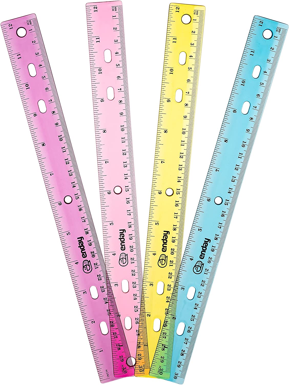 Enday 12" (30cm) Jewel Tones Color Ruler (4 Pack)