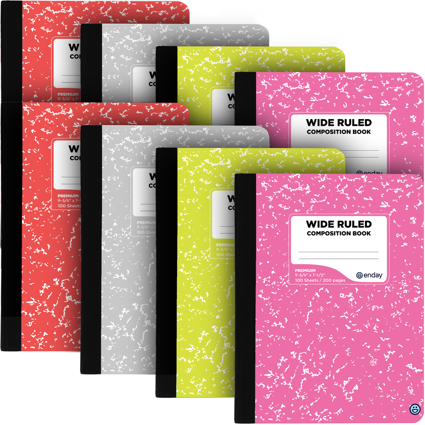 Composition Notebooks Wide Ruled Paper, Colored Marble Composition Notebook Covers, 100 Sheets (200 pages) Composition Books, Wide Ruled, Pink -Red -Grey -Green – by Enday (Colored wide-ruled, 4 Pack)