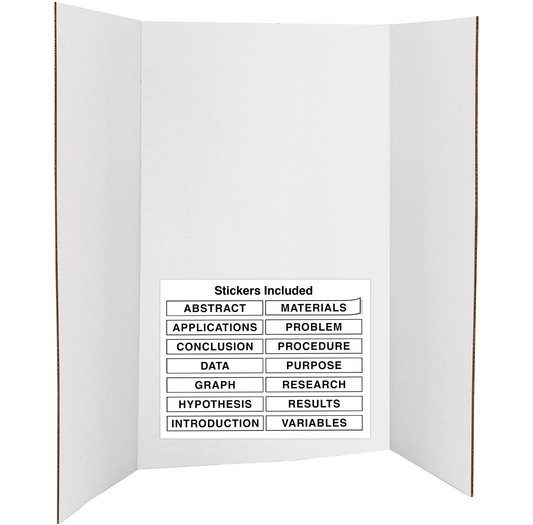 Trifold Poster Board 36" x 48" White Presentation Board - Self-Adhesive Science Subtitles Included - Science Fair Display Boards, for School, Fun Projects and Business Presentations
