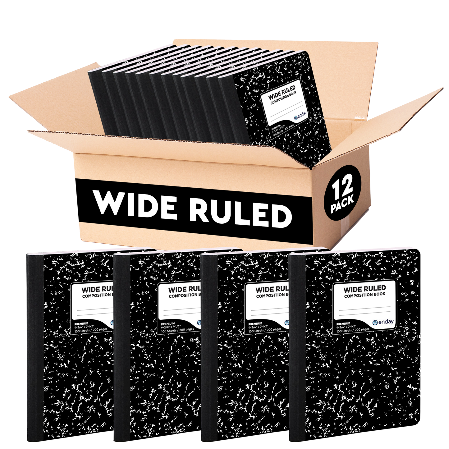 Enday Black Marble Composition Notebook, Wide Ruled, 100 Sheets - Packs