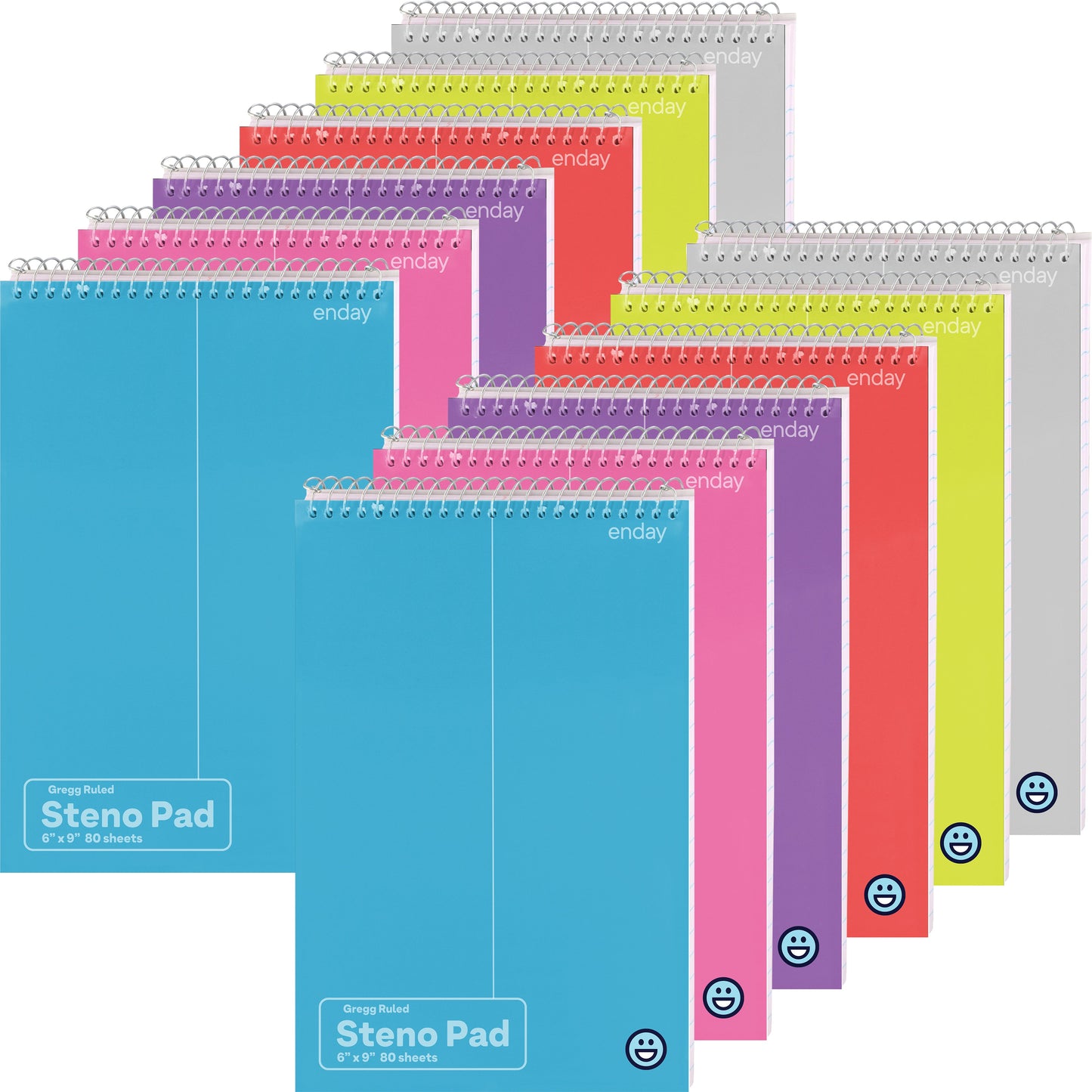 Enday Steno Pads Spiral 6 x 9 inches, Gregg Rule White Paper, 80 Sheets Steno Notebook for writing in Pink, Purple, Green, Blue, Red, Grey, Color May Vary