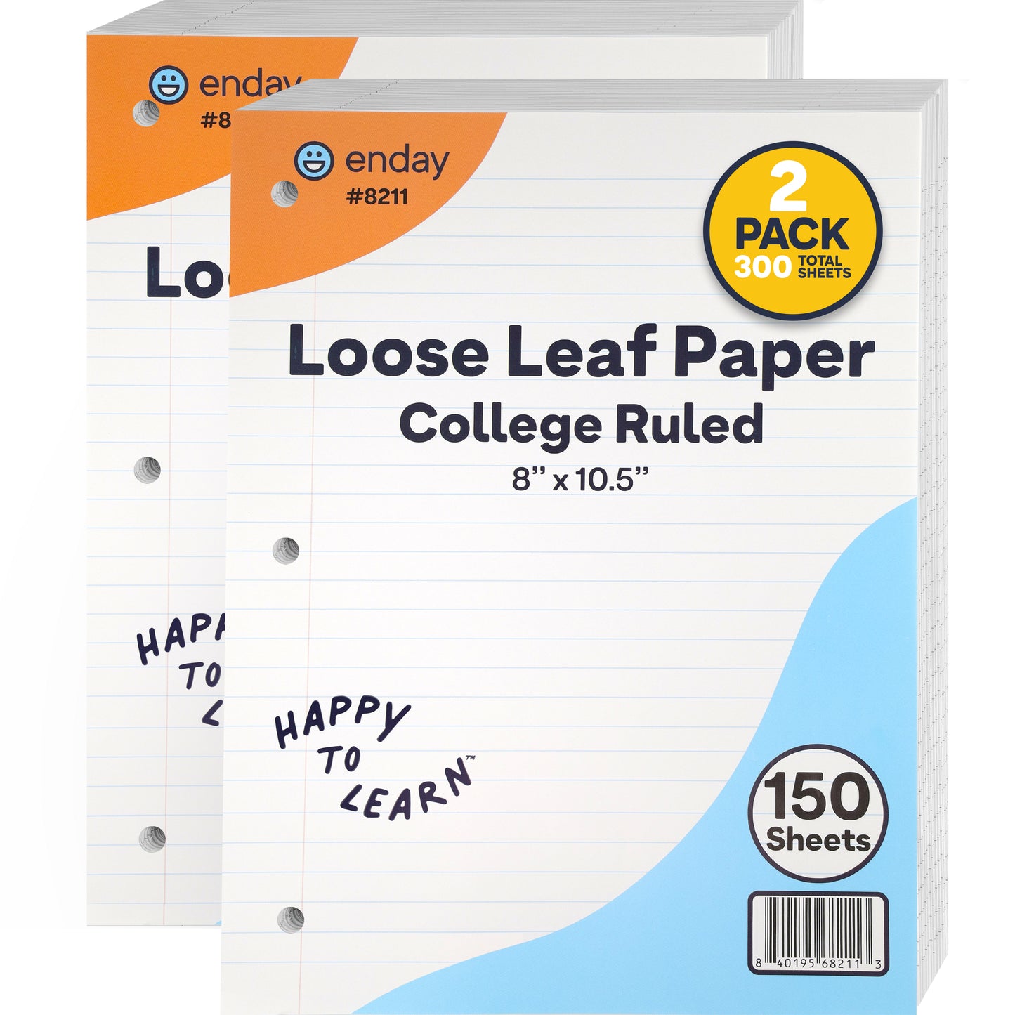 Loose Leaf Paper , 8" x 10.5" Filler Paper White, 3 Hole Punched Binder Paper for 3 Ring Binders, 150 Sheets Per Pack - Enday