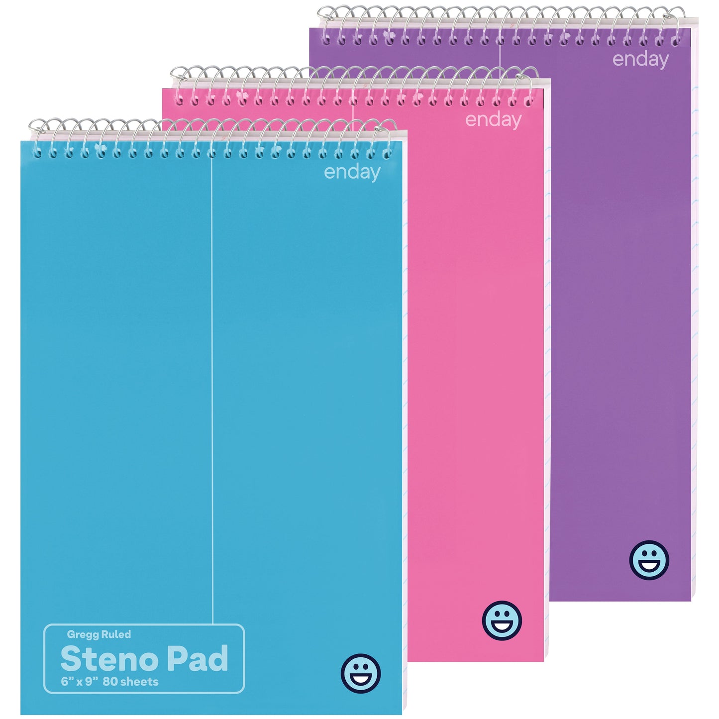 Enday Steno Pads Spiral 6 x 9 inches, Gregg Rule White Paper, 80 Sheets Steno Notebook for writing in Pink, Purple, Green, Blue, Red, Grey, Color May Vary