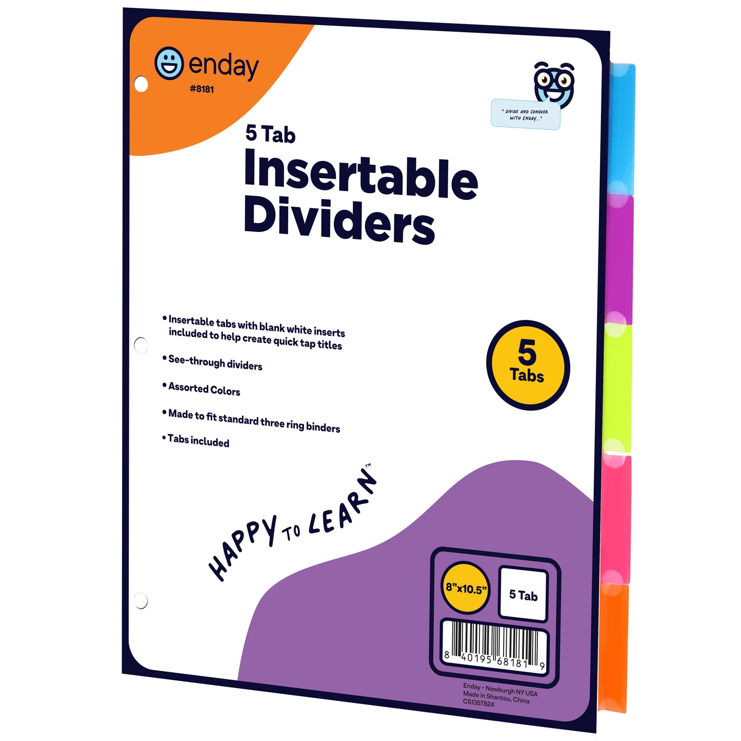 Enday 3-Ring Binder Dividers W/ Insertable Color Tabs