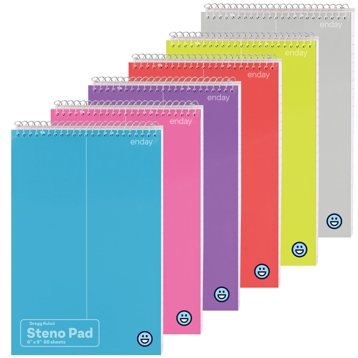 Enday Steno Pads Spiral 6 x 9 inches, Gregg Rule White Paper, 80 Sheets Steno Notebook for writing in Pink, Purple, Green, Blue, Red, Grey, Color May Vary