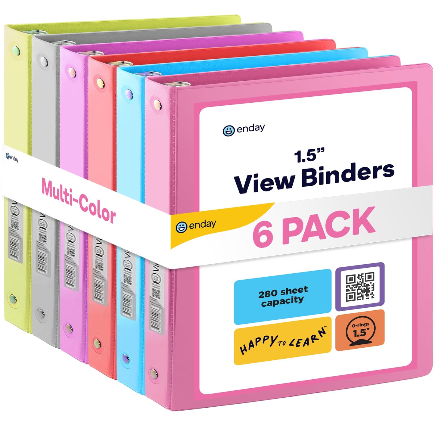 3 Ring Binder, 1.5 Inch Clear View Cover with 2 Inside Pockets Binder, Colored School Supplies 1 ½ Inch Round Ring Binders, in Pink, Red, Blue, Purple, Green, and Grey, Multicolor (6 PC) – by Enday