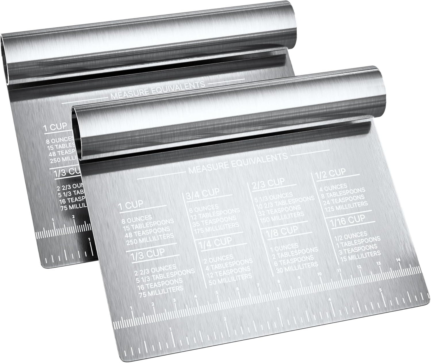 Bench Scraper 2-Pack by RamPro – Dough Cutter with Engraved Measuring Guide & Equivalent Chart, Kitchen Scraper for Baking & Chopping