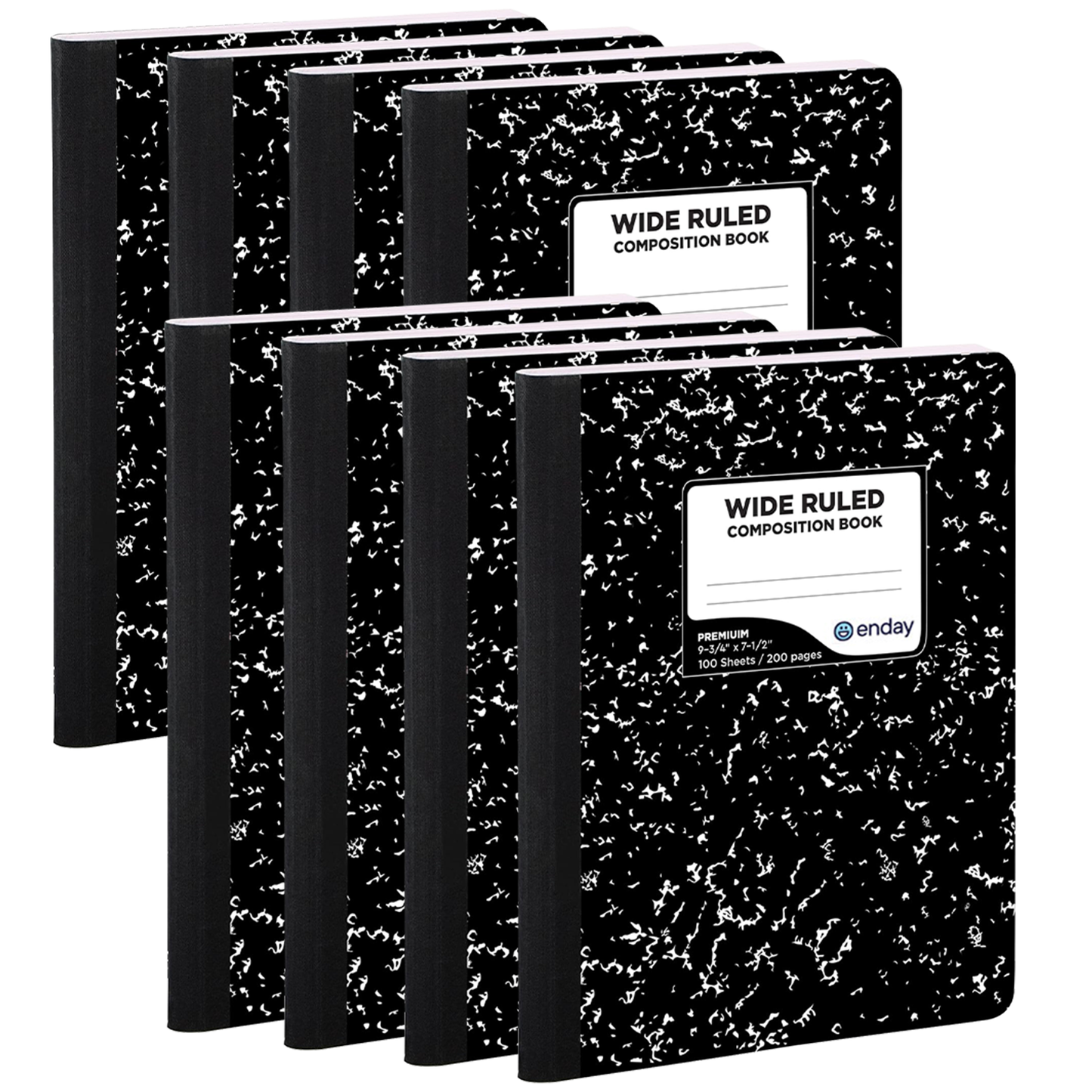 Enday Black Marble Composition Notebook, Wide Ruled, 100 Sheets - Packs