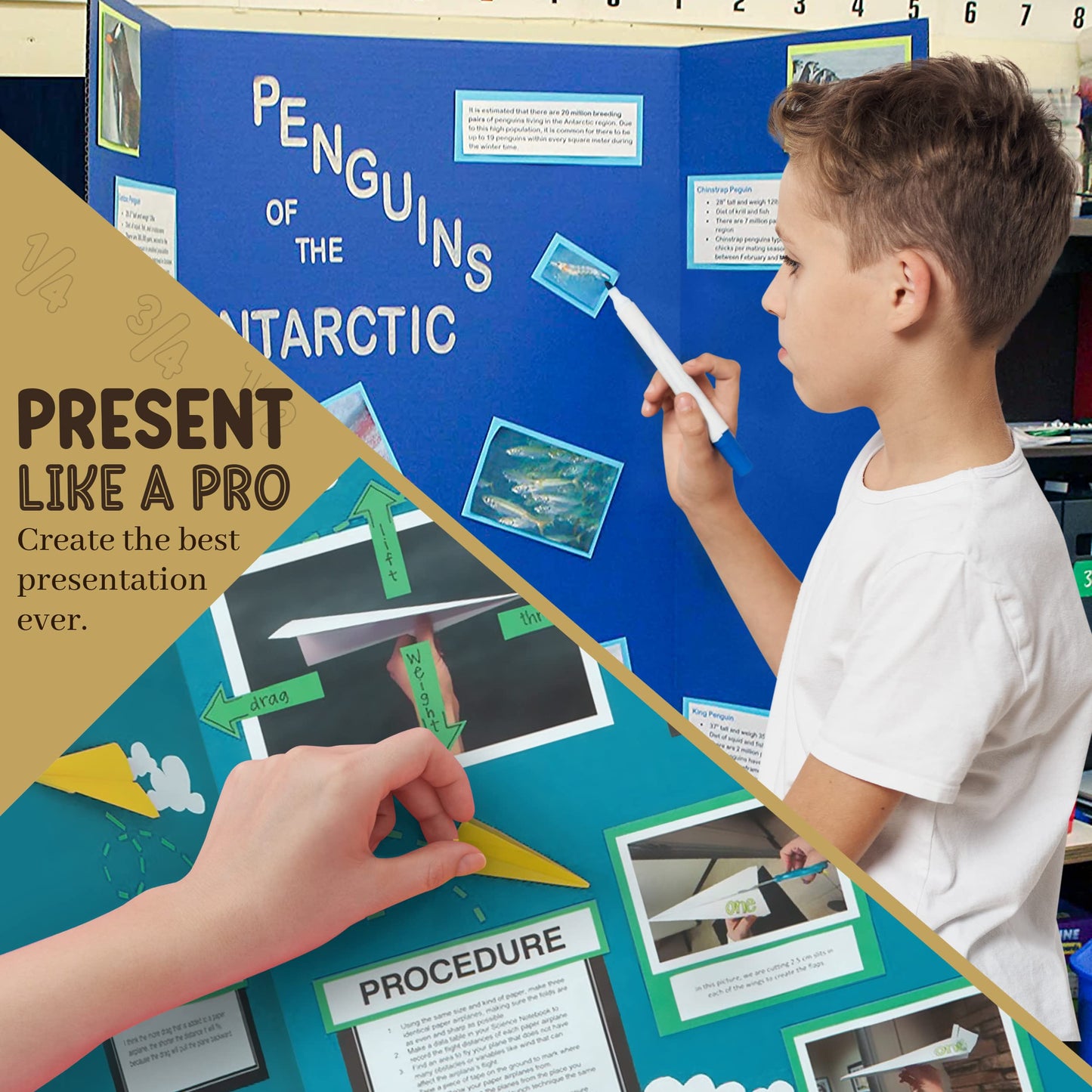 White Tri-Fold Presentation Board 28" X 40" Corrugated Tabletop Display Exhibition Board Lightweight and Portable with Smooth Surface Great for School Projects and Business presentations - by Emraw