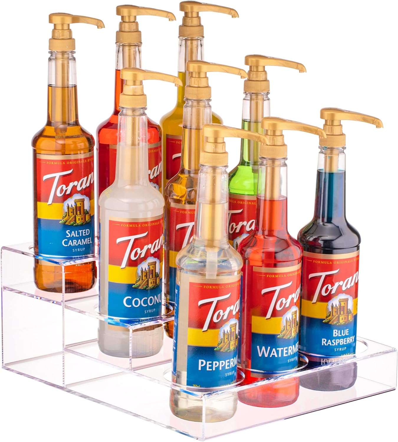 Acrylic Wine Bottle Holder – 2-3 Tier Display Rack Holds 6-9 Bottles for Bar, Kitchen, Pantry, or Fridge – Organizer for Wine, Soda, Beer & Syrups.