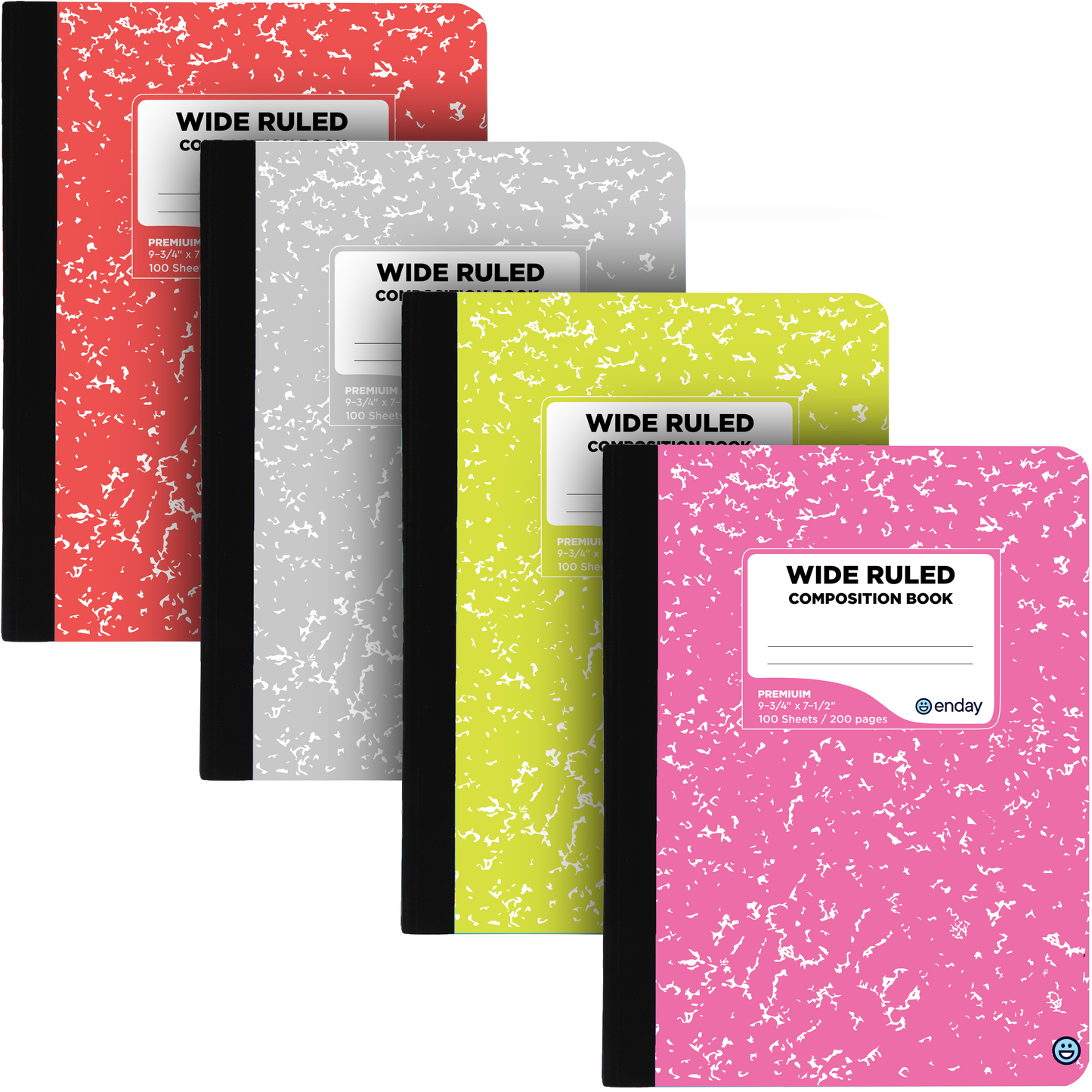 Composition Notebooks Wide Ruled Paper, Colored Marble Composition Notebook Covers, 100 Sheets (200 pages) Composition Books, Wide Ruled, Pink -Red -Grey -Green – by Enday (Colored wide-ruled, 4 Pack)