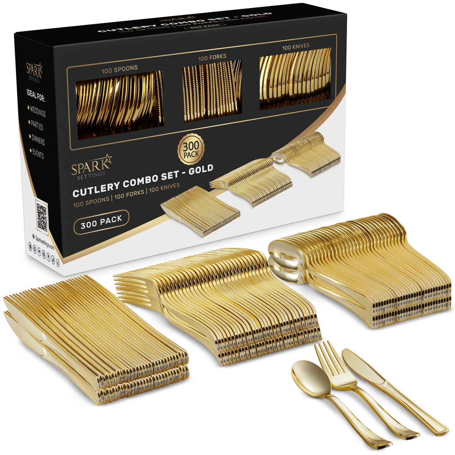 SparkSettings Disposable Plastic Silverware, Set of 300