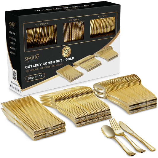 SparkSettings Disposable Plastic Silverware, Set of 300
