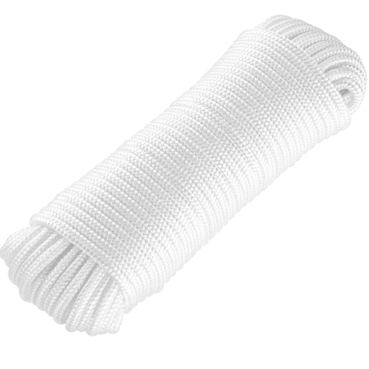 RamPro 1/4" Nylon Rope – Durable White Rope for Flagpole Replacement, Camping, Hiking, Laundry Line, Tie-Downs, Pulling, Swings & More Outdoors.
