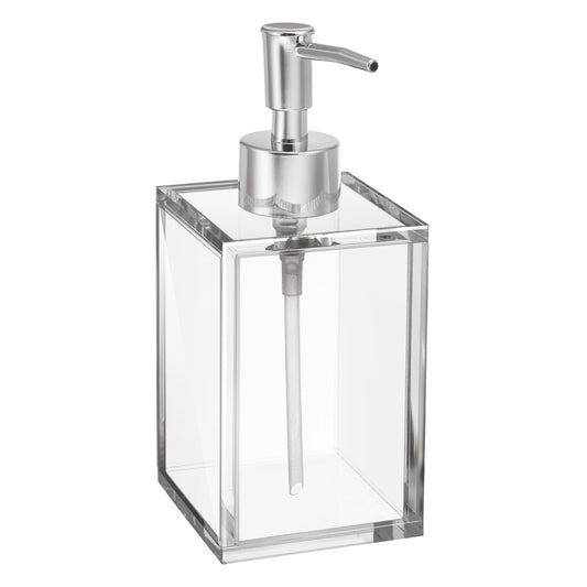 Clear Acrylic Refillable Soap Dispenser with Rust Proof Stainless Steel Pump, Modern Square Liquid Hand Soap Dispenser 12 oz, - Elavain