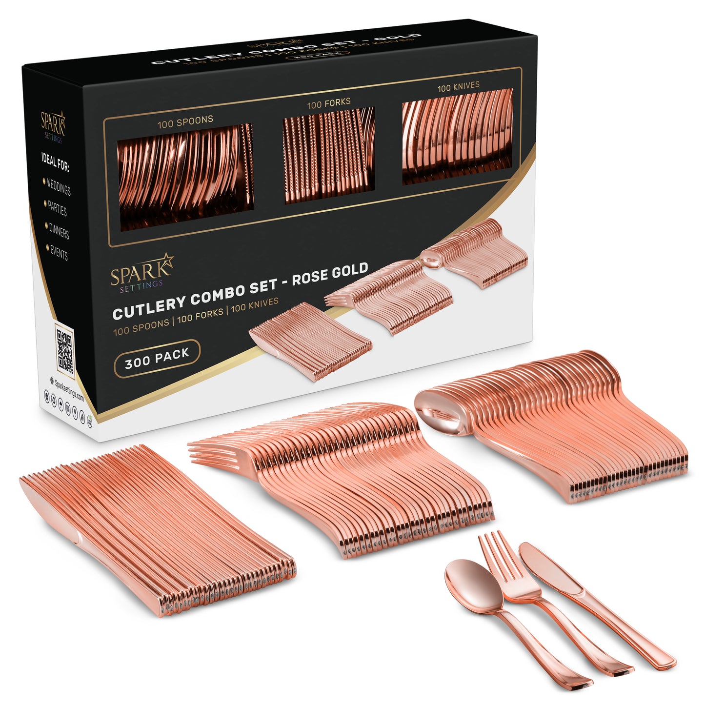 SparkSettings Disposable Plastic Silverware, Set of 300