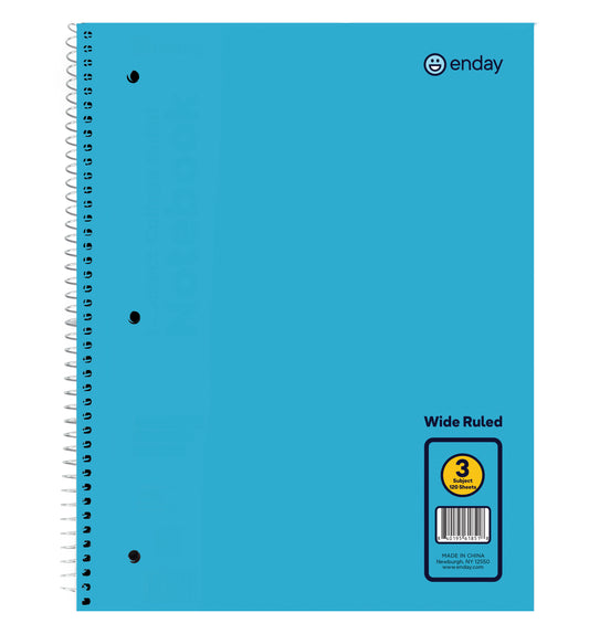 Enday 3-Subject Spiral Notebook Wide Ruled - 120 Sheets