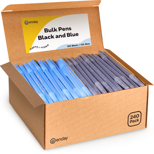 Enday Pens Bulk Black Pens Blue Pens Ballpoint, Medium Point (1.0mm), Flexible Round Barrel For Writing Comfort Ballpoint Pens For School, Office