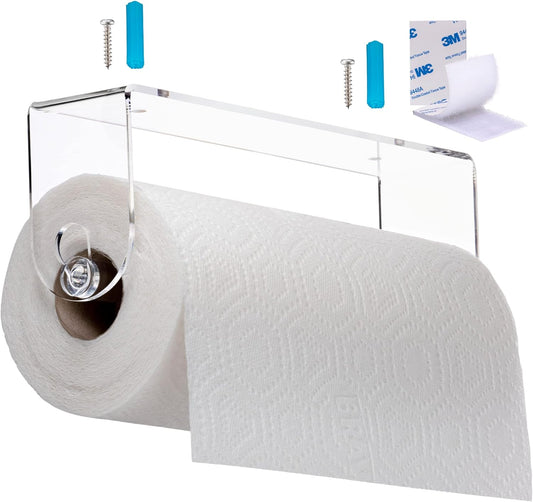 Srenta Clear Acrylic Paper Towel Holder Wall Mount Paper Towel Holder Under Cabinet, Adhesive Strips & Screws Included