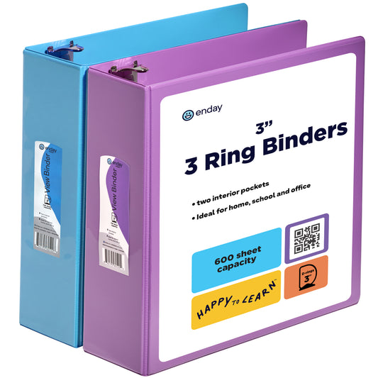 3 Ring Binder  (2 Pack) Three Ring Binder, Clear View Cover with 2 Inside Pockets