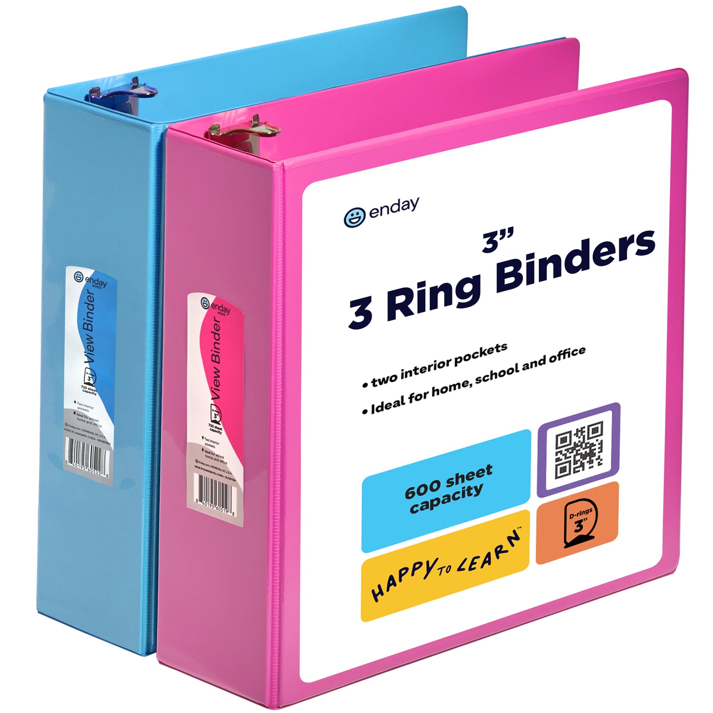 3 Ring Binder  (2 Pack) Three Ring Binder, Clear View Cover with 2 Inside Pockets