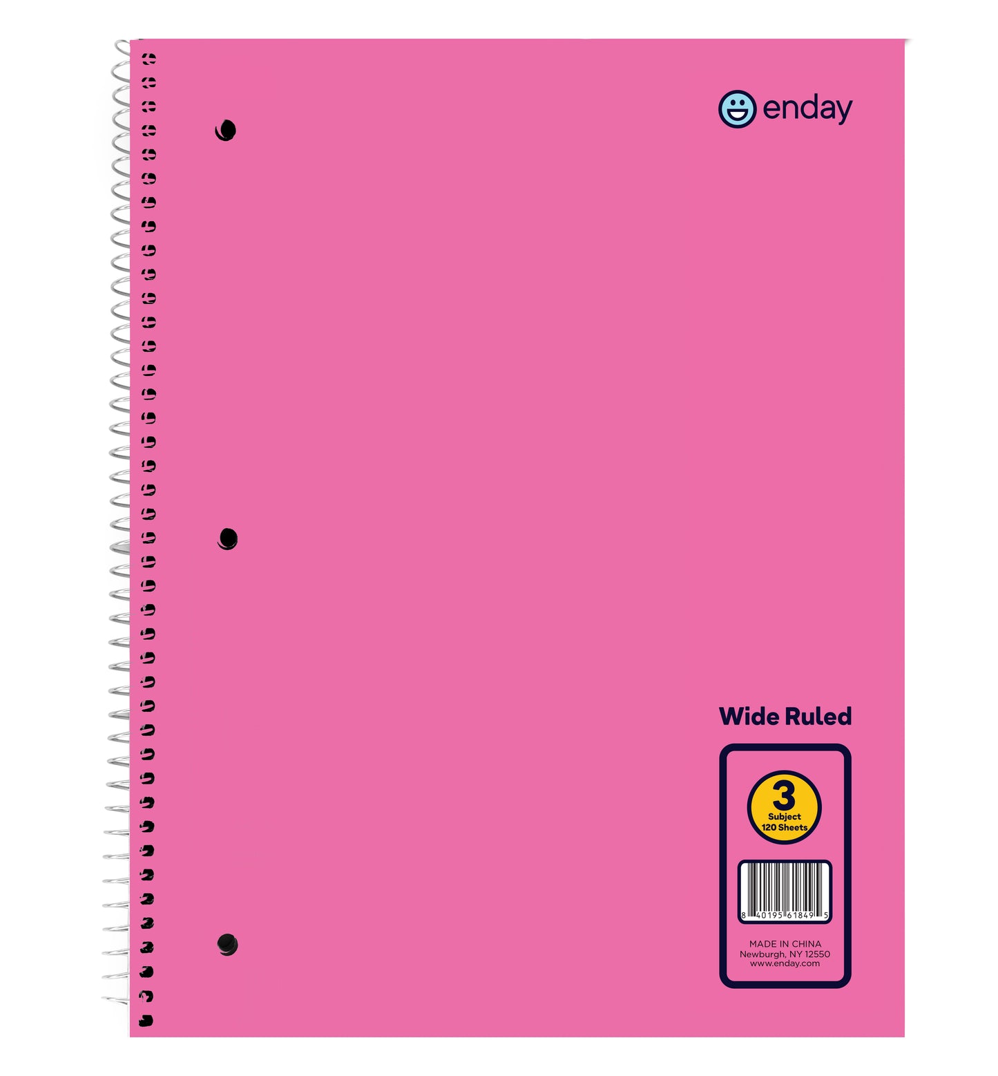 Enday 3-Subject Spiral Notebook Wide Ruled - 120 Sheets
