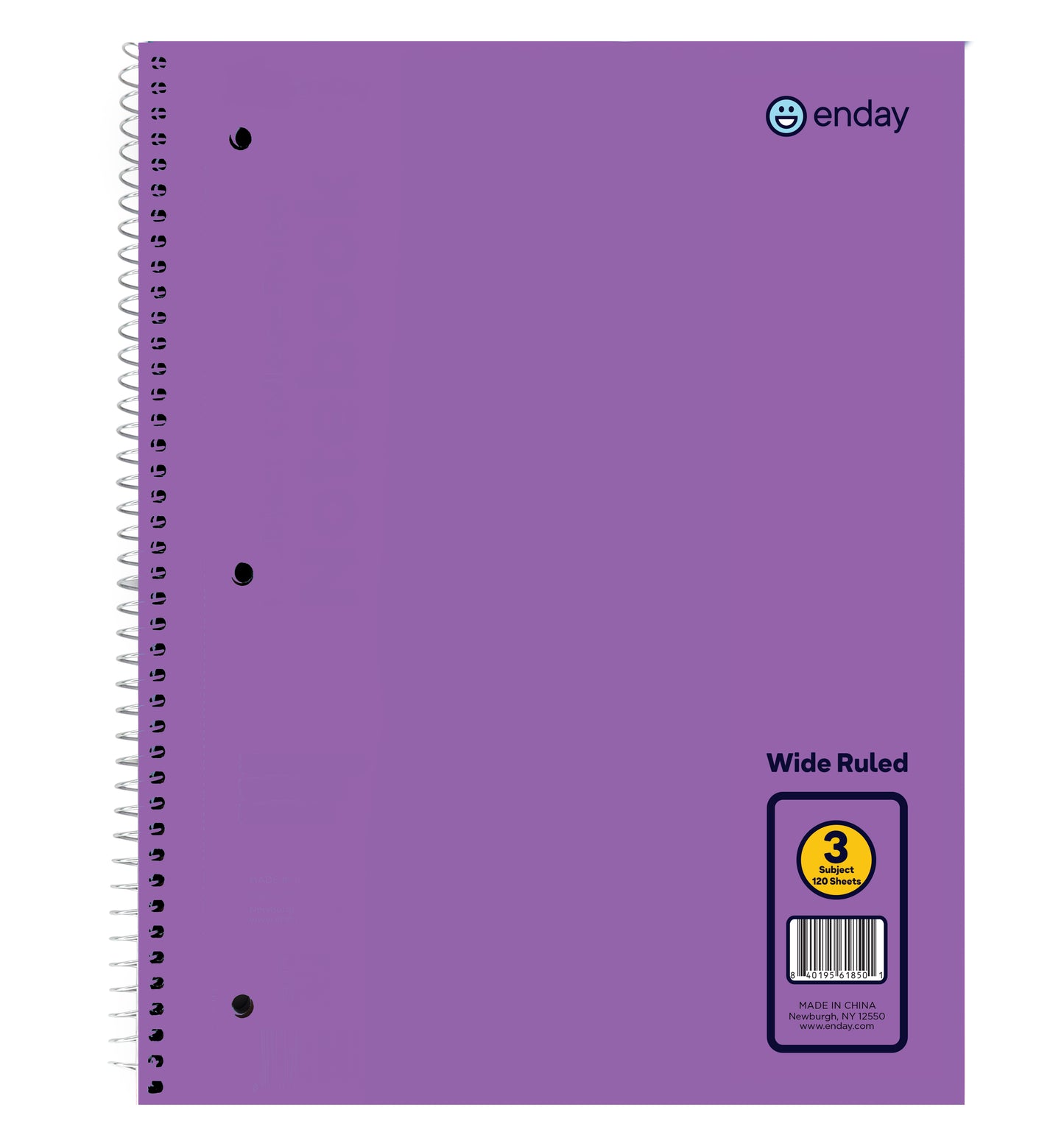 Enday 3-Subject Spiral Notebook Wide Ruled - 120 Sheets