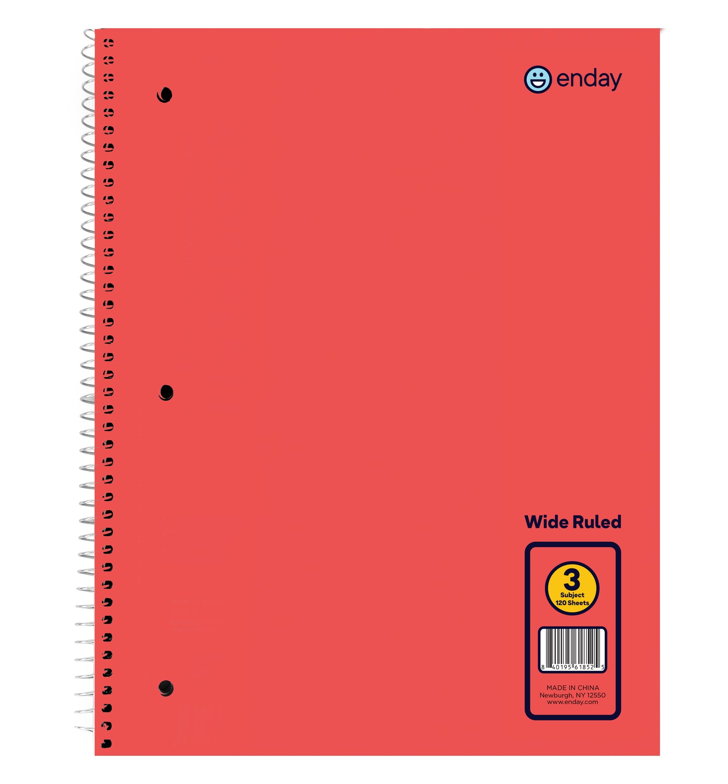 Enday 3-Subject Spiral Notebook Wide Ruled - 120 Sheets