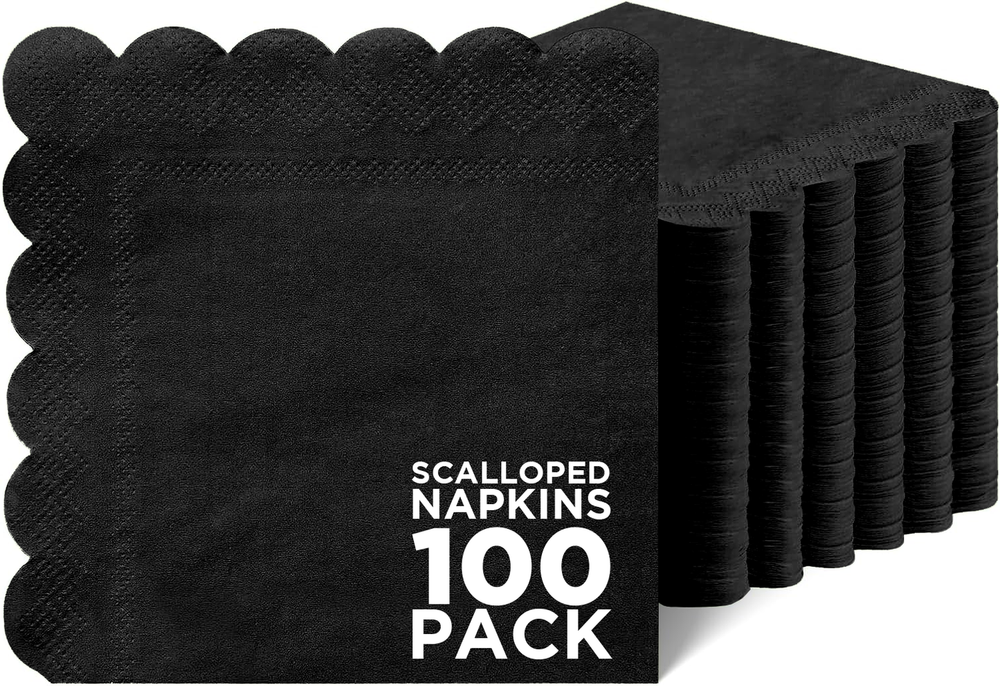 Cocktail Napkins Disposable, 100 Count Scalloped Napkins, Dessert Napkins Beverage Napkins, Folded 5” x 5” Party Napkins