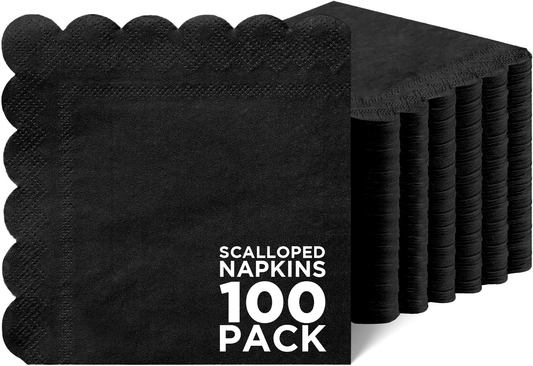 Cocktail Napkins Disposable, 100 Count Scalloped Napkins, Dessert Napkins Beverage Napkins, Folded 5” x 5” Party Napkins