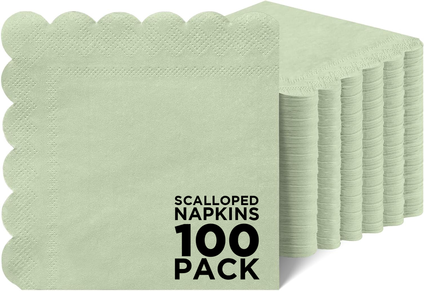 Cocktail Napkins Disposable, 100 Count Scalloped Napkins, Dessert Napkins Beverage Napkins, Folded 5” x 5” Party Napkins