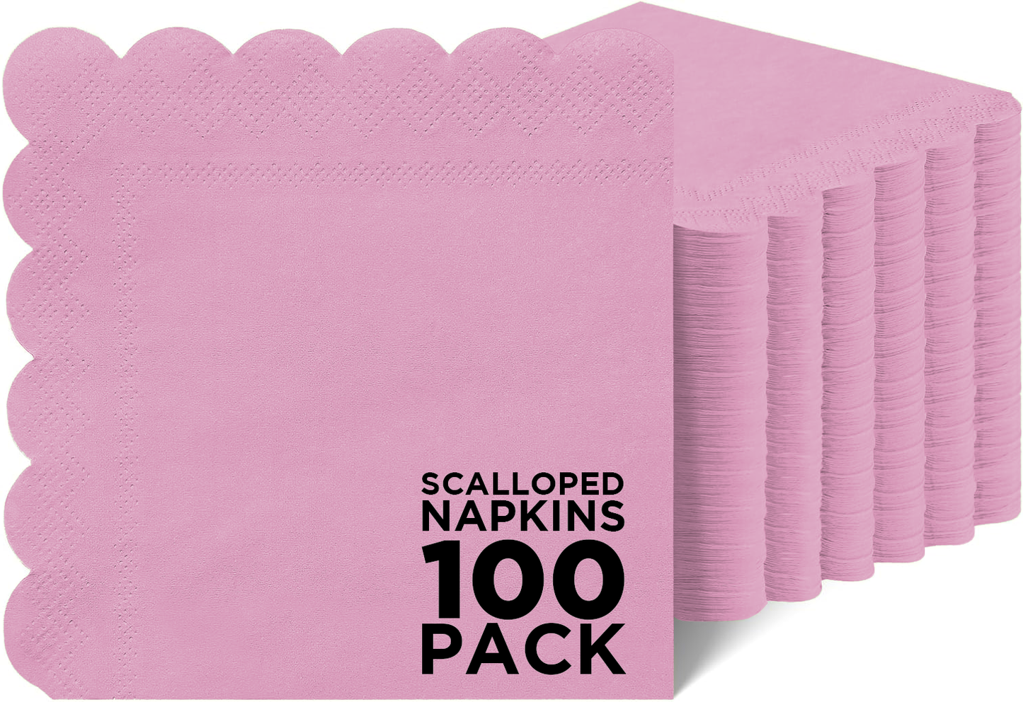 Cocktail Napkins Disposable, 100 Count Scalloped Napkins, Dessert Napkins Beverage Napkins, Folded 5” x 5” Party Napkins