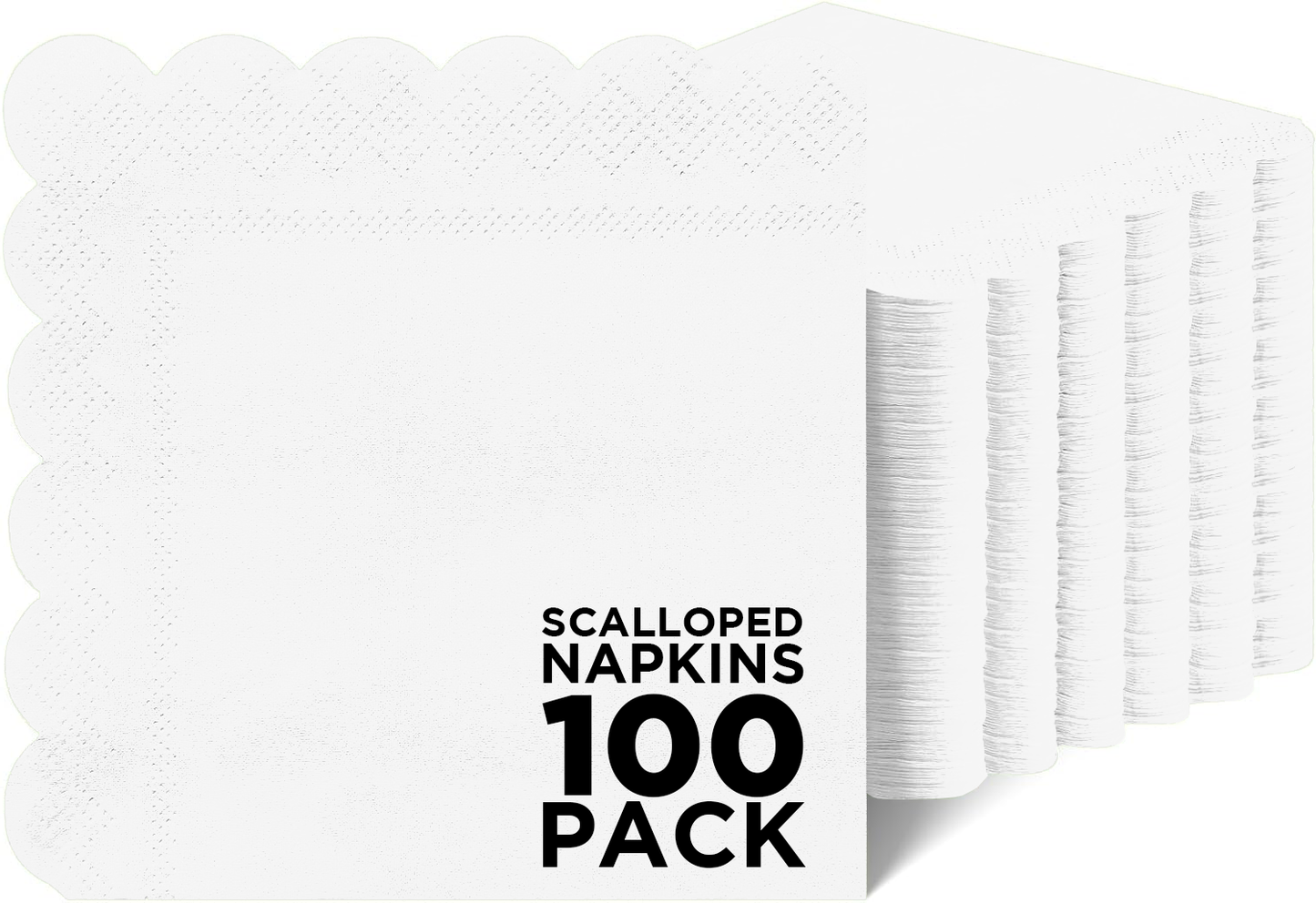 Cocktail Napkins Disposable, 100 Count Scalloped Napkins, Dessert Napkins Beverage Napkins, Folded 5” x 5” Party Napkins