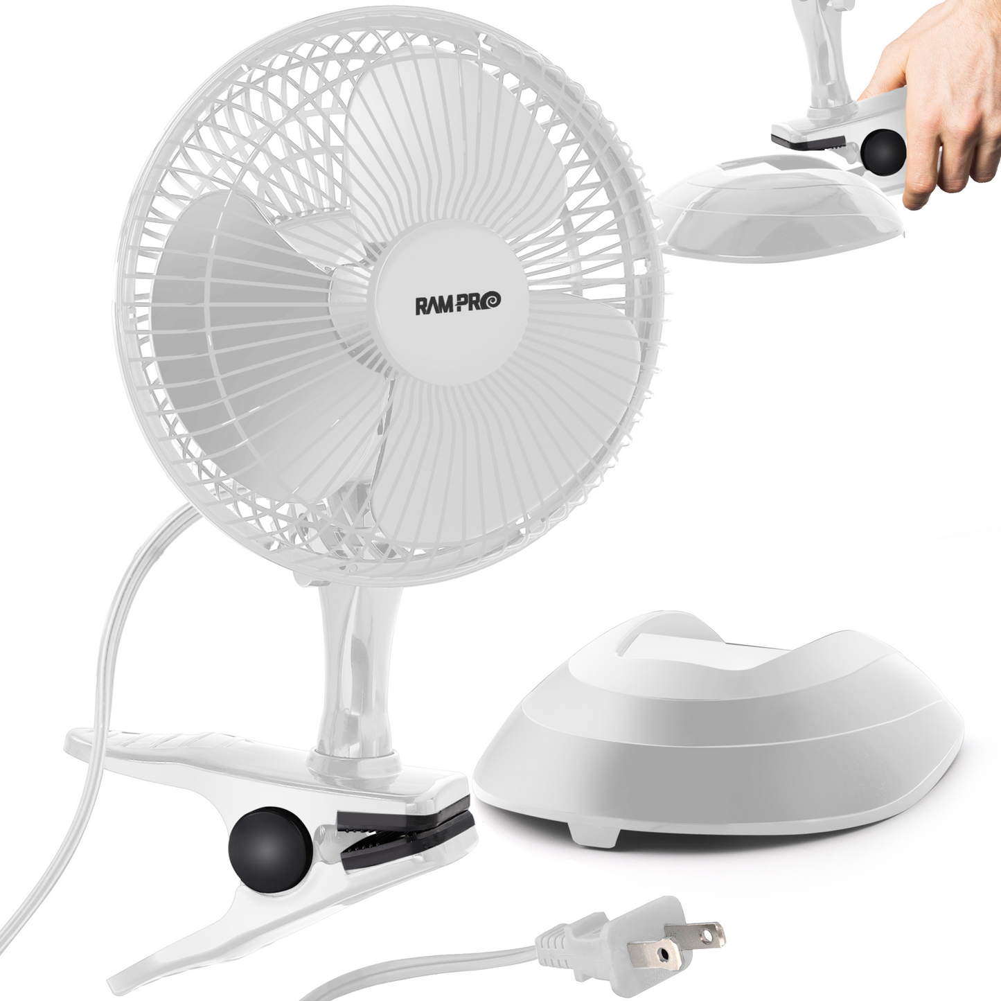 RamPro Portable Desk and Clip on Fan, 6 Inch Fans Small and Quiet Plug In, Small Personal Cooling Fan for Desk Home Office, 2 Speed, Adjustable Tilt