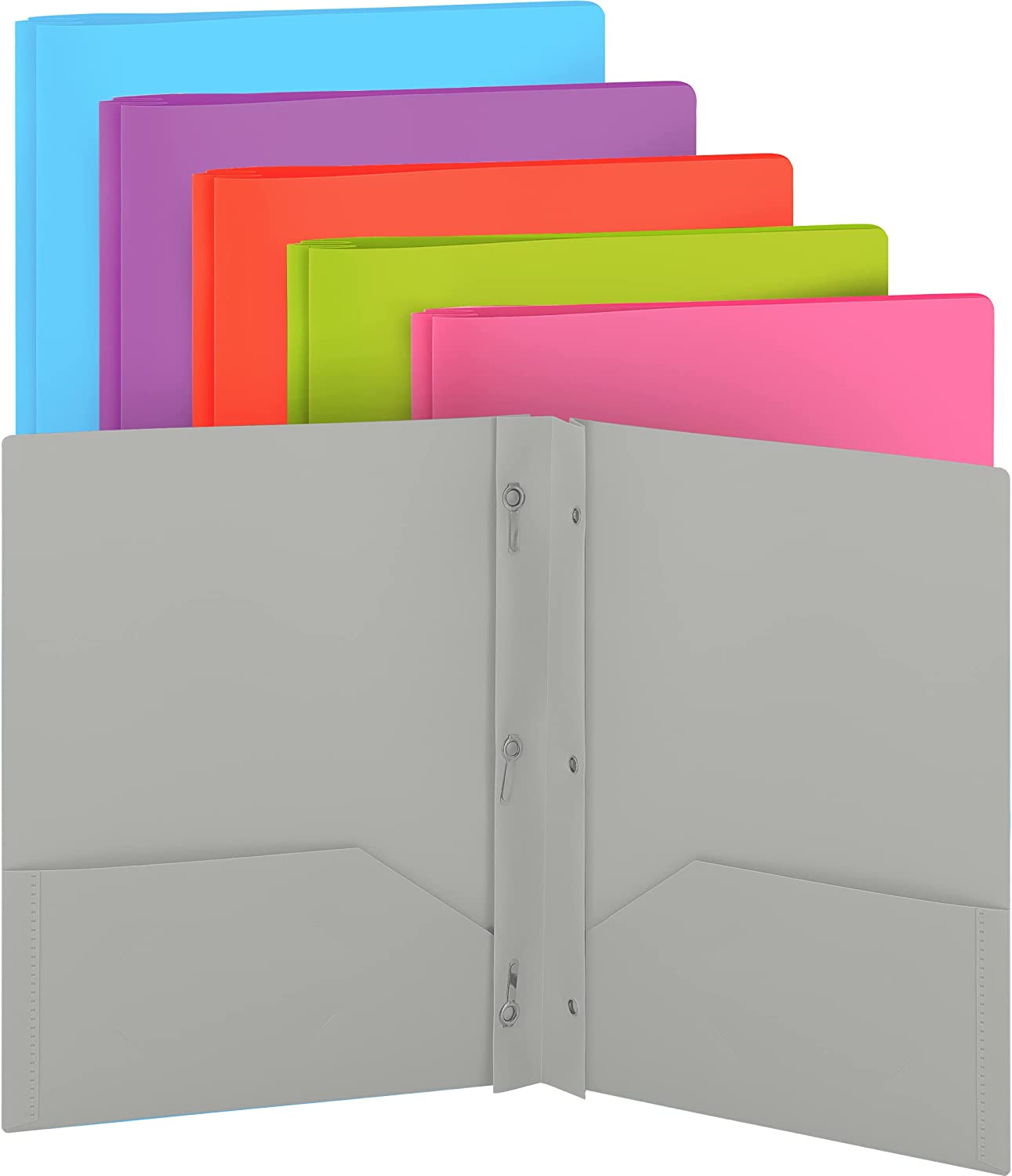 Enday Plastic Solid Color 2-Pockets Poly Portfolio W/ 3 Prongs