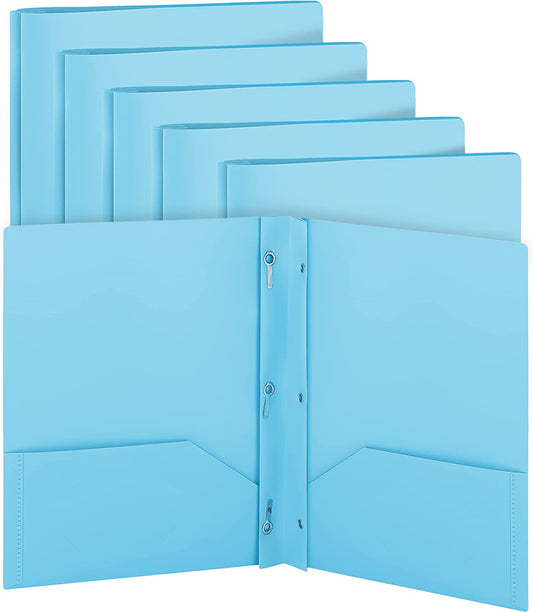 Enday Plastic Solid Color 2-Pockets Poly Portfolio W/ 3 Prongs