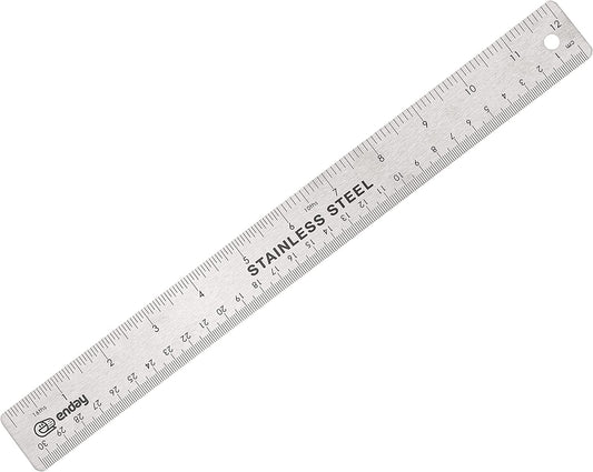 Enday 12" (30cm) Stainless Steel Ruler W/ Non-Skid Back