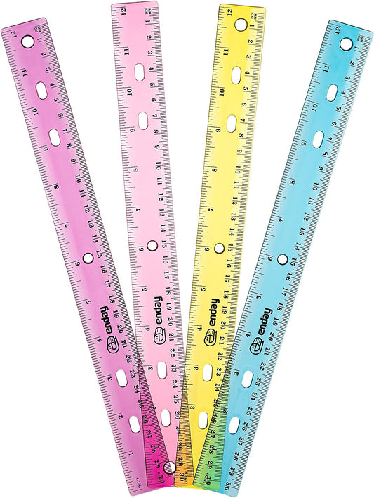 Enday 12" (30cm) Jewel Tones Color Ruler (4 Pack)