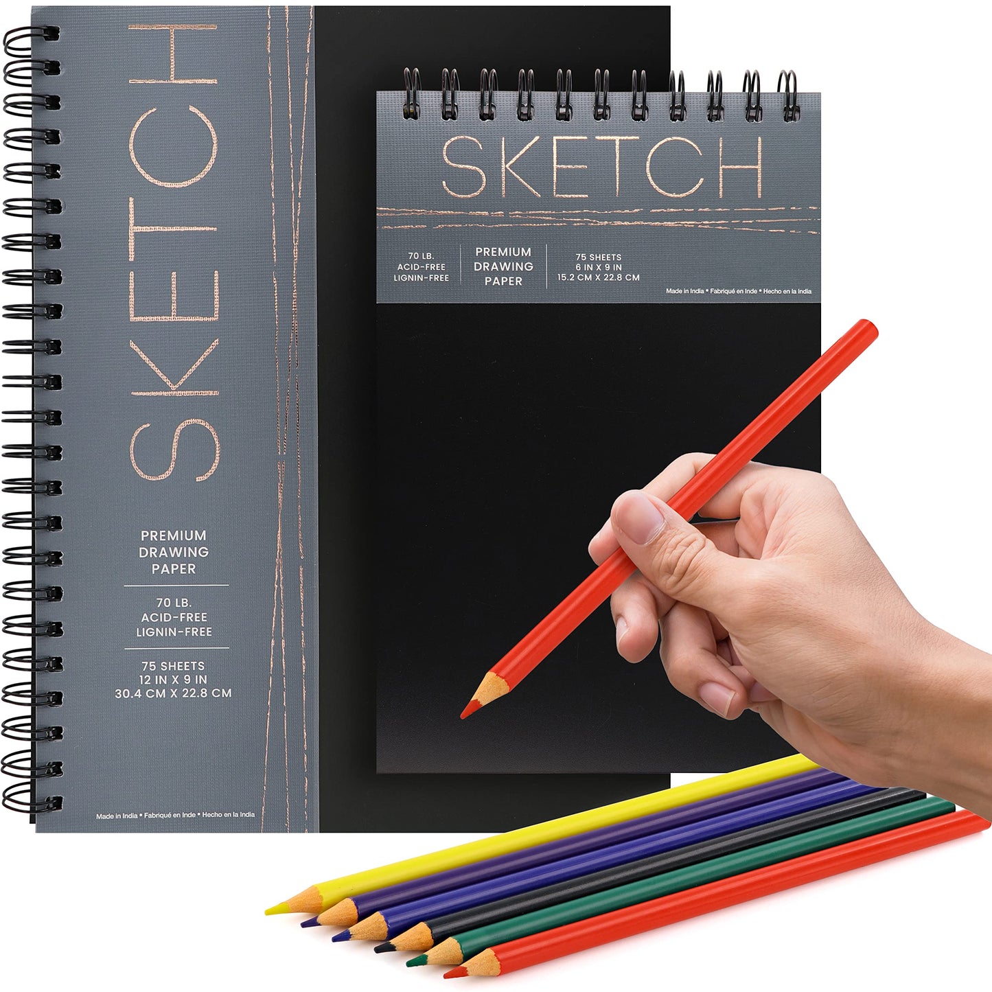 Enday Sketch Book Paper Pad with 6 Sketch Pencils
